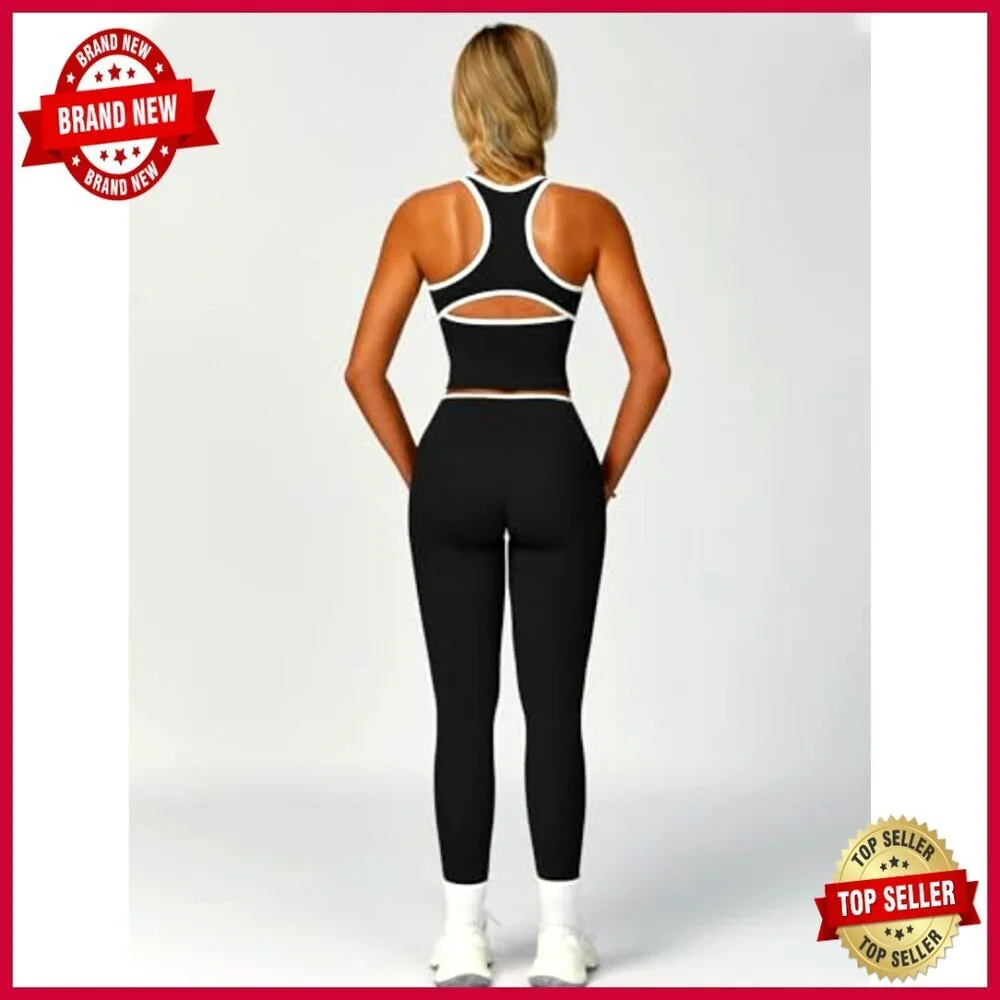 2-Piece Workout Set with Racerback Tank and Tummy Control Leggings - Picture 5 of 7